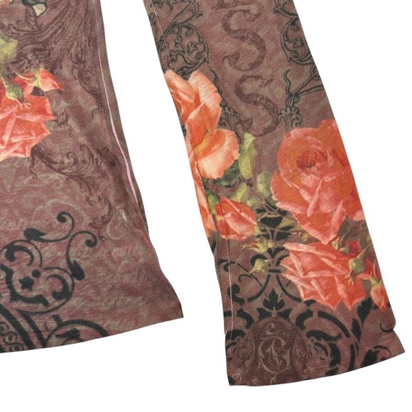 Y2K Vintage GUESS Red Purple Floral Rhinestone Long Sleeve Top sz XS - Picture 3 of 8